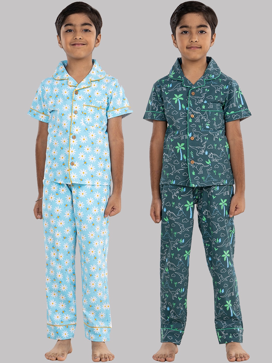 

Growing Tree Kids Pack Of 2 Conversational Printed Pure Cotton Night Suit, Blue