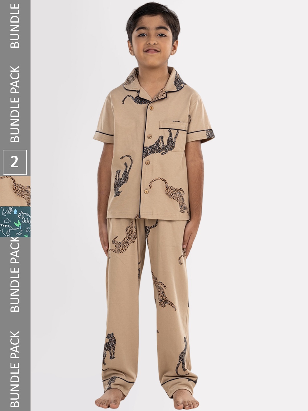 

Growing Tree Kids Pack Of 2 Conversational Printed Pure Cotton Night Suit, Brown