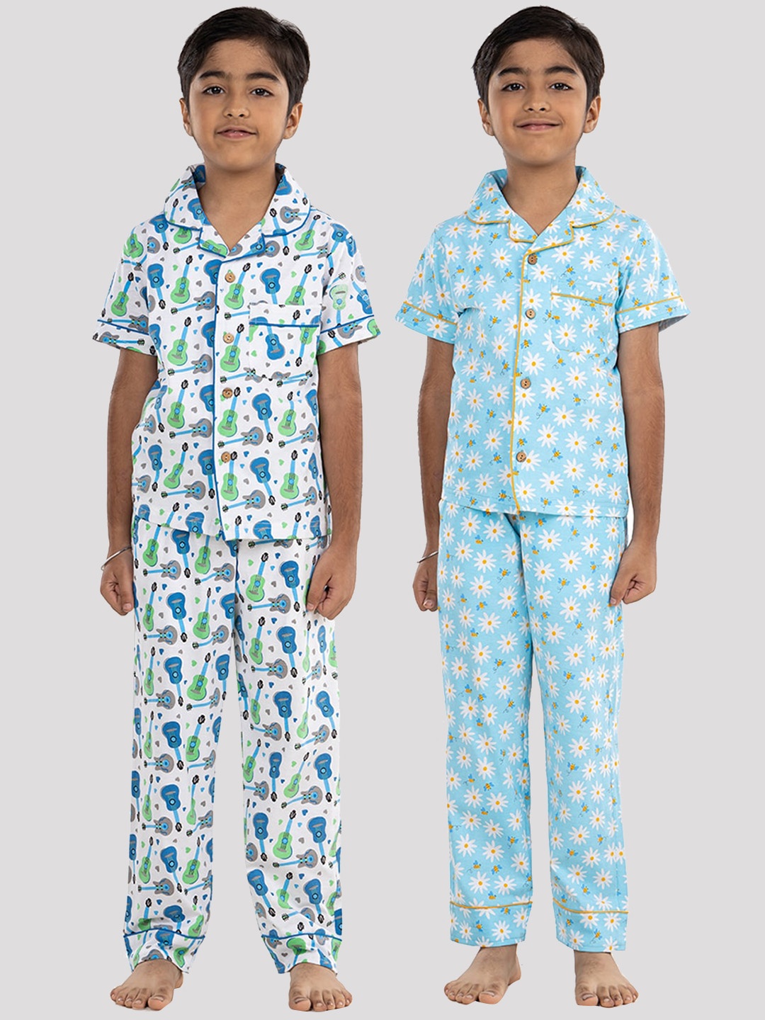 

Growing Tree Kids Pack Of 2 Printed Pure Cotton Night Suits, White