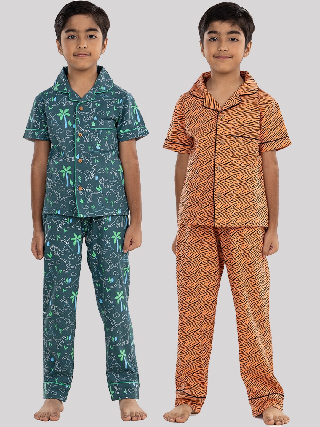 

Growing Tree Kids Pack Of 2 Printed Pure Cotton Night suits, Orange