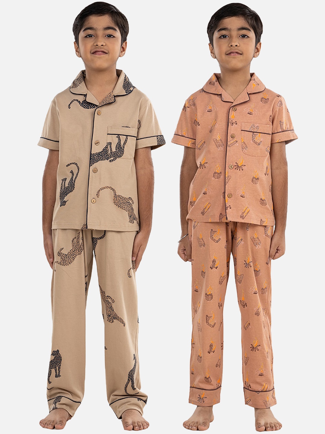

Growing Tree Kids Pack Of 2 Printed Pure Cotton Night suits, Gold