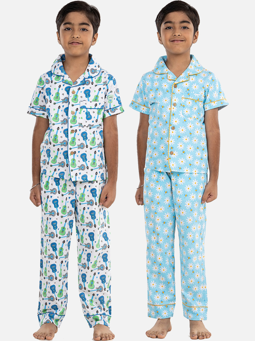 

Growing Tree Kids Pack of 2 Printed Pure Cotton Night suit, White