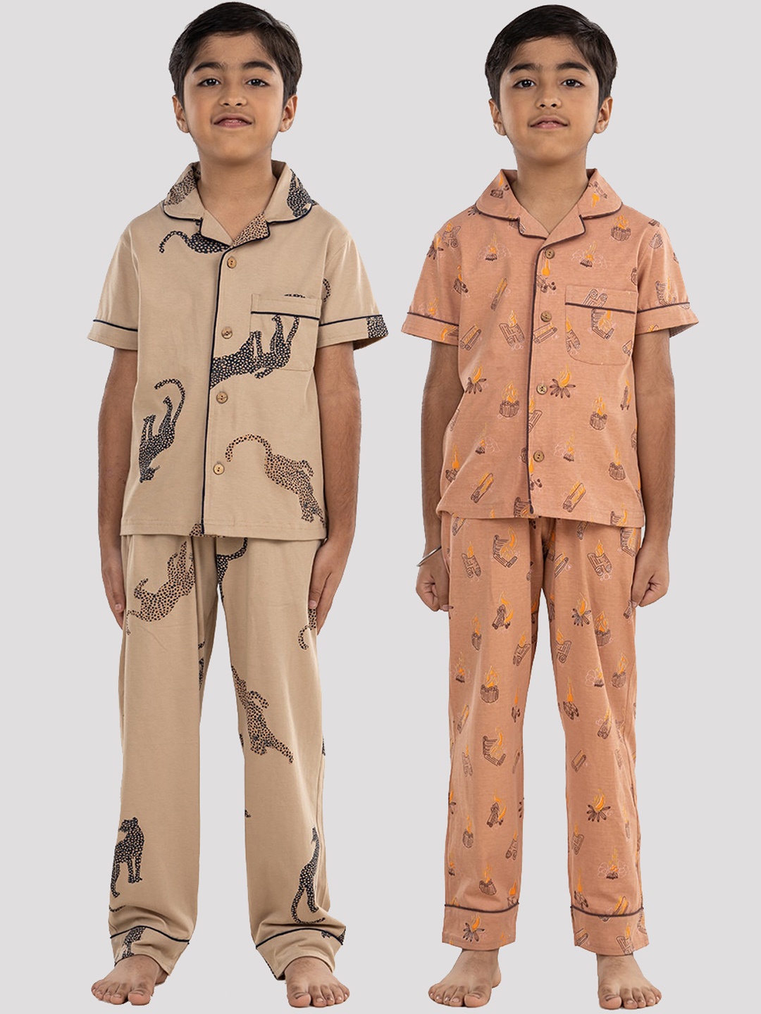 

Growing Tree Kids Pack of 2 Printed Pure Cotton Night suit, Beige