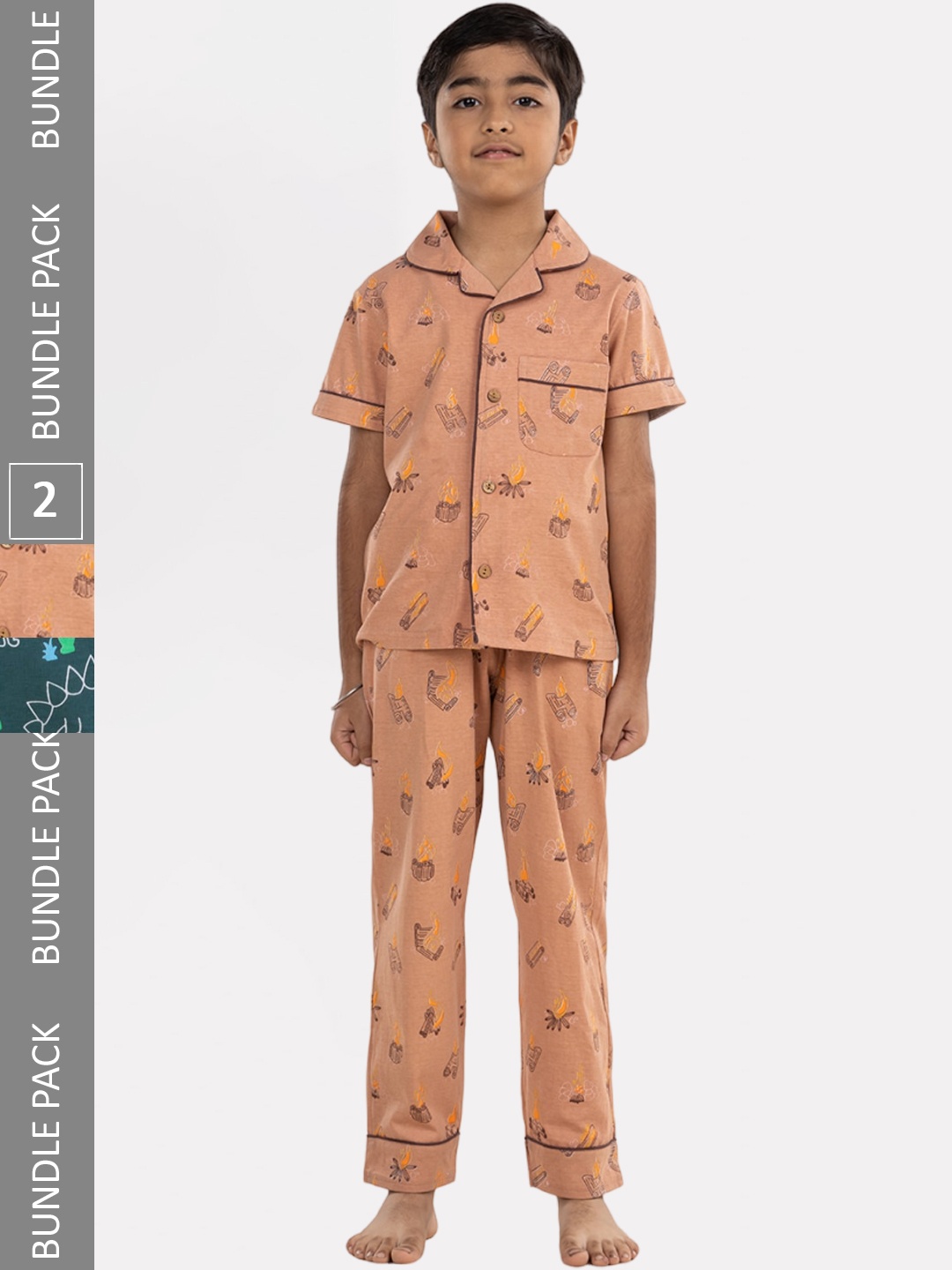 

Growing Tree Kids Pack of 2 Printed Pure Cotton Night suit, Brown