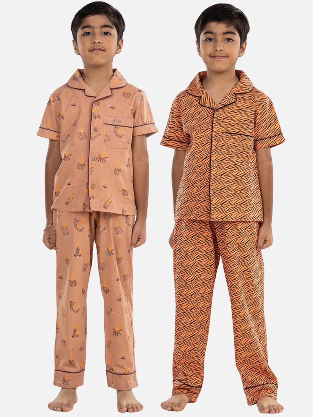 

Growing Tree Kids Pack Of 2 Conversational Printed Pure Cotton Night Suit, Orange