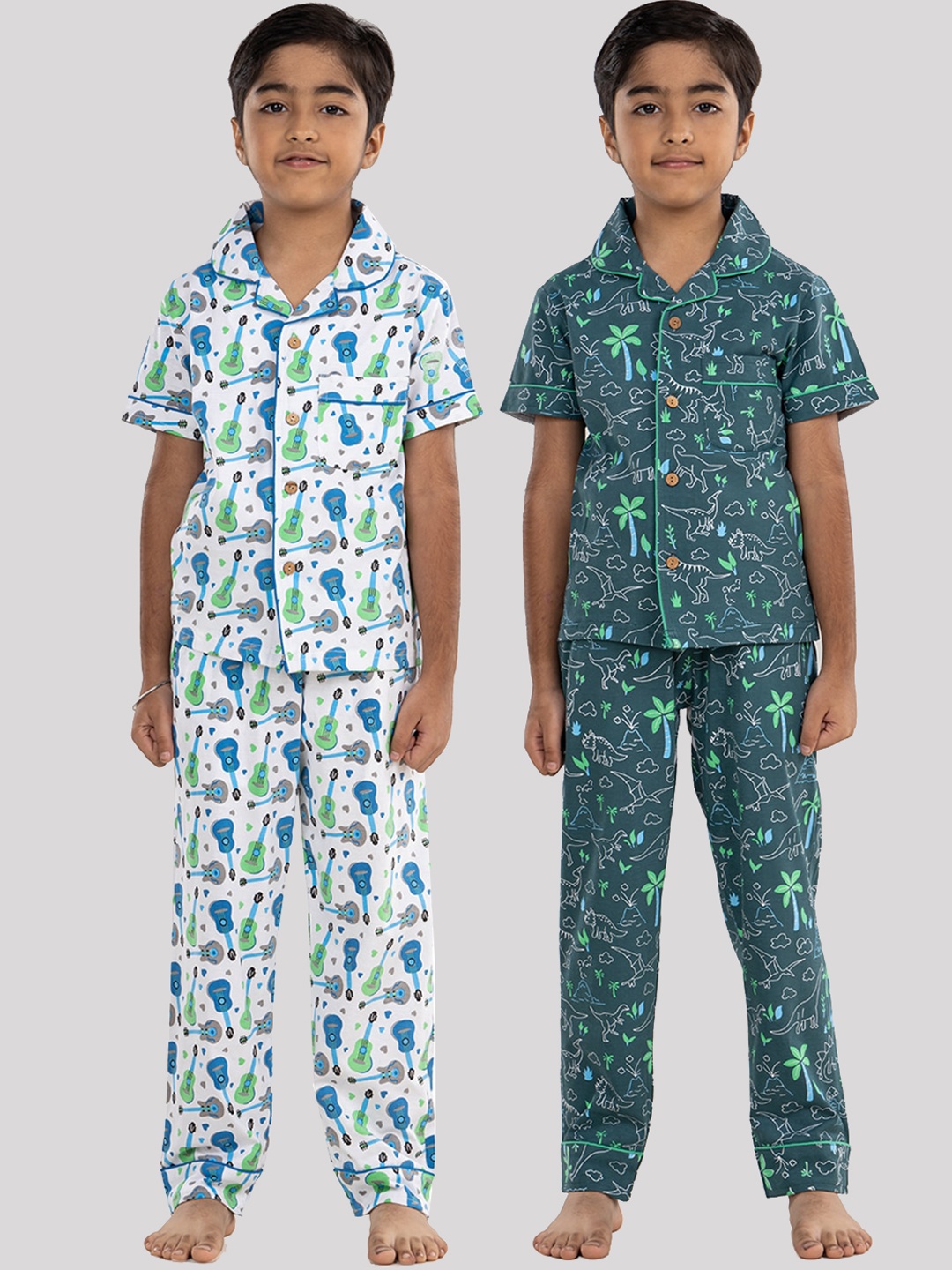 

Growing Tree Kids Pack Of 2 Conversational Printed Pure Cotton Night Suit, White