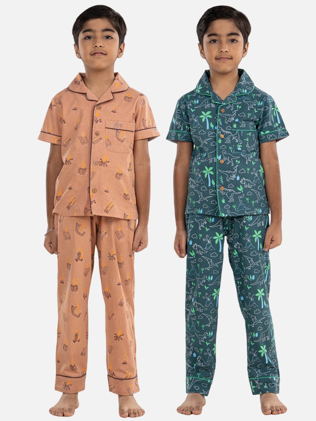 

Growing Tree Kids Pack Of 2 Conversational Printed Pure Cotton Night Suit, Brown