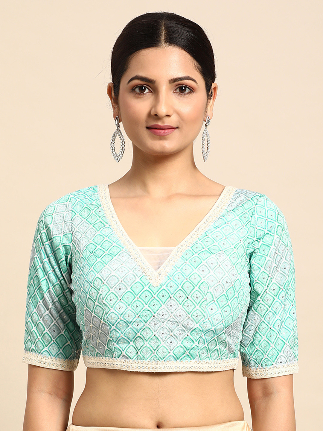 

Ethnovog Embroidered Sequinned Georgette Ready To Wear Saree Blouse, Multi