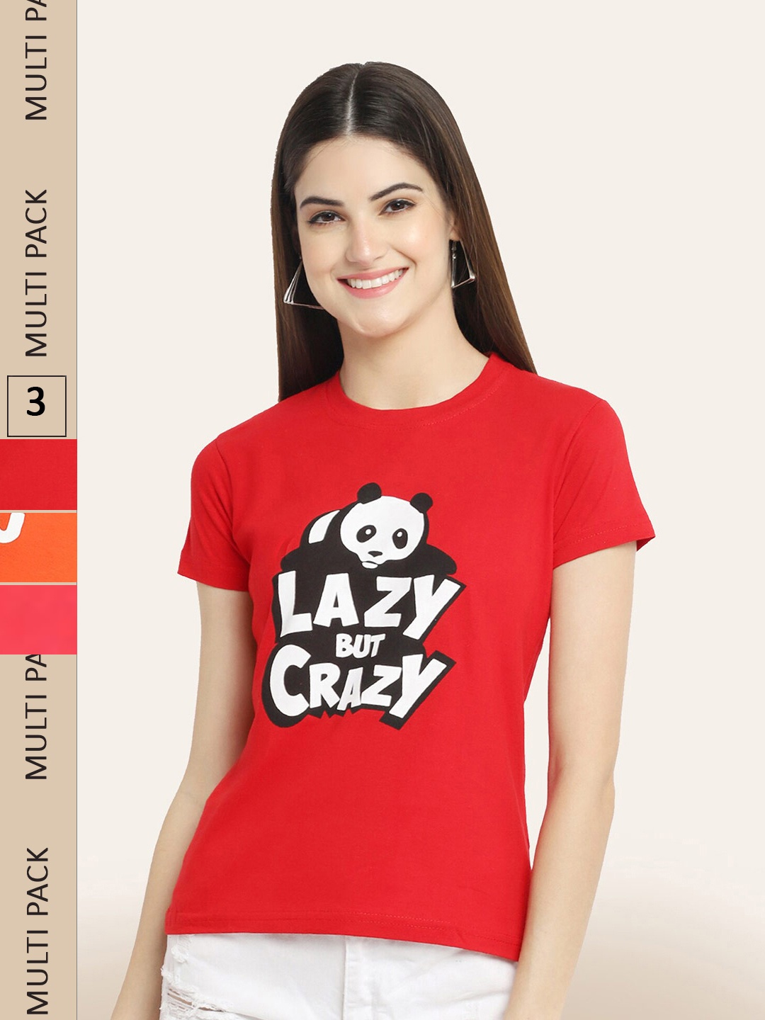 

BAESD Pack Of 3 Printed Round Neck Cotton T-shirts, Red