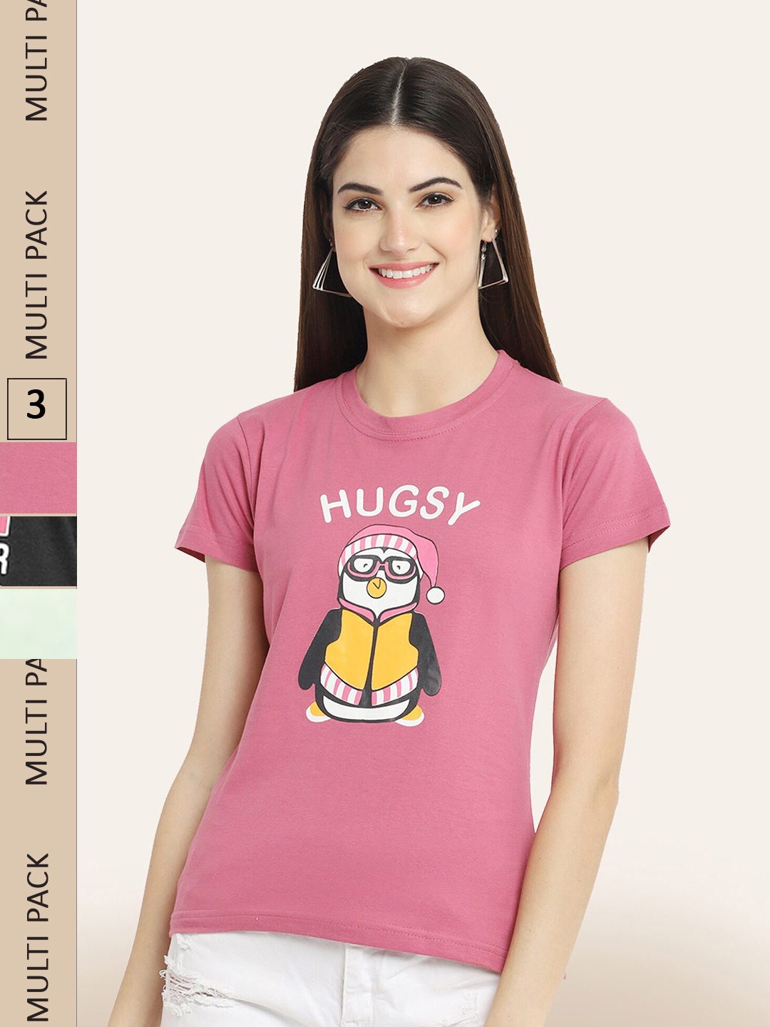 

BAESD Pack Of 3 Graphic Printed Cotton T-shirt, Pink