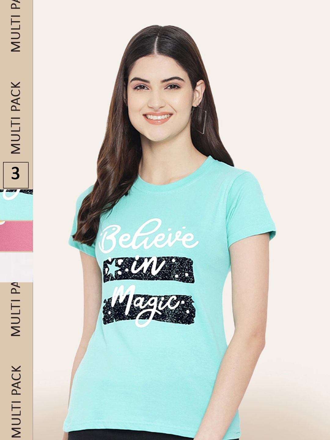 

BAESD Pack of 3 Typography Printed Cotton T-shirt, Blue