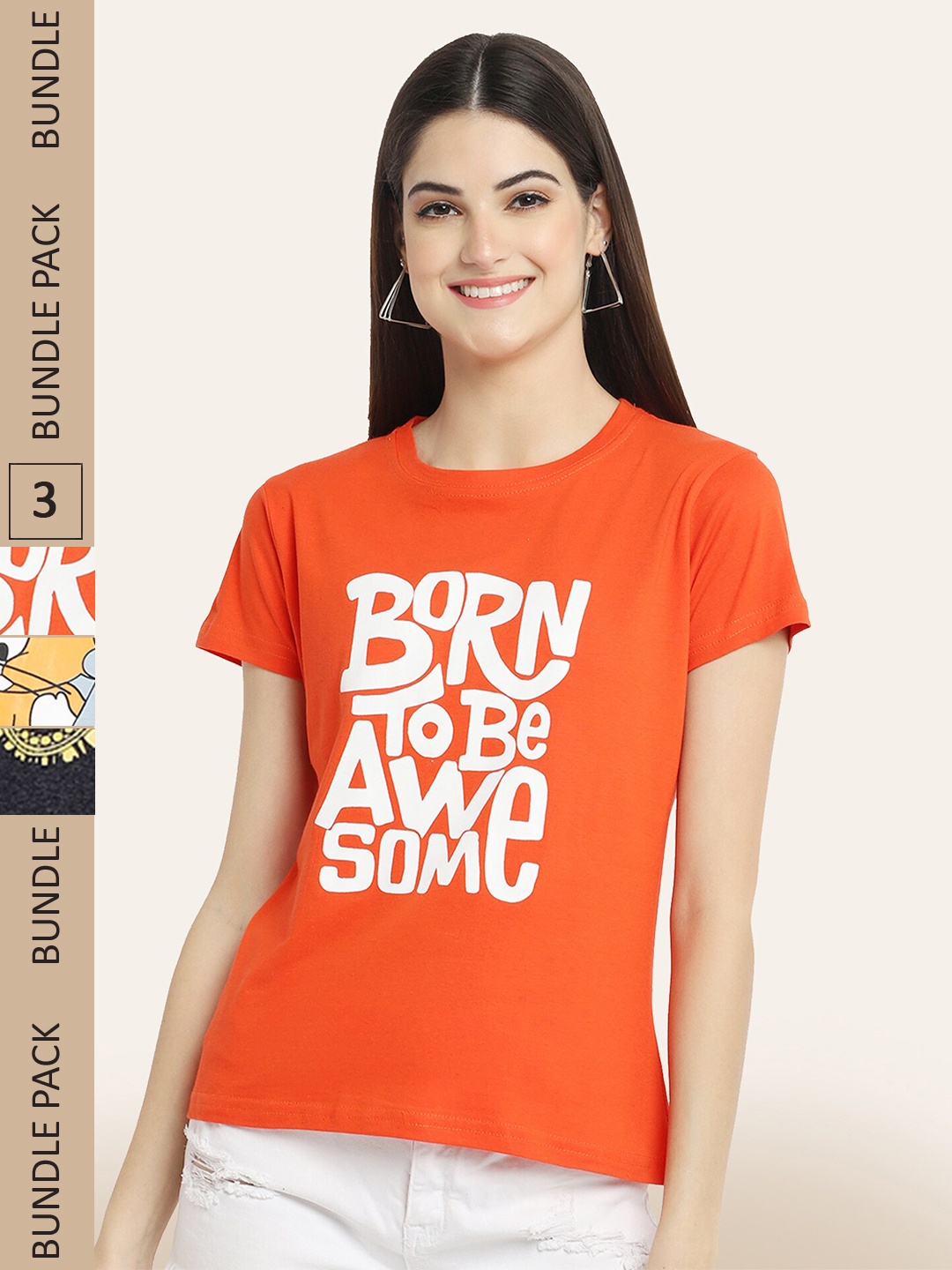 

BAESD Pack Of 3 Typography Printed Cotton T-shirt, Orange