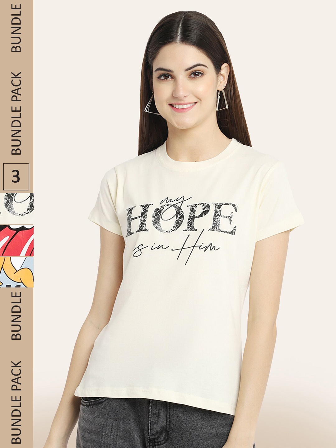 

BAESD Pack Of 3 Printed Cotton T-shirt, Off white