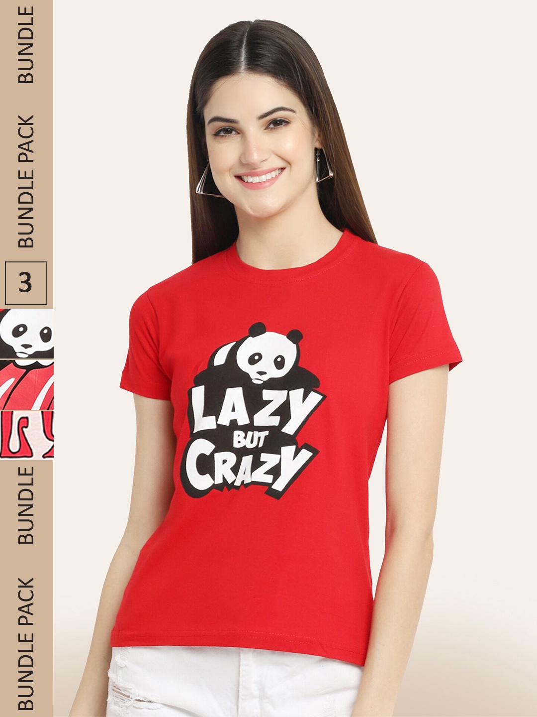 

BAESD Pack Of 3 Typography Printed Cotton T-shirt, Red