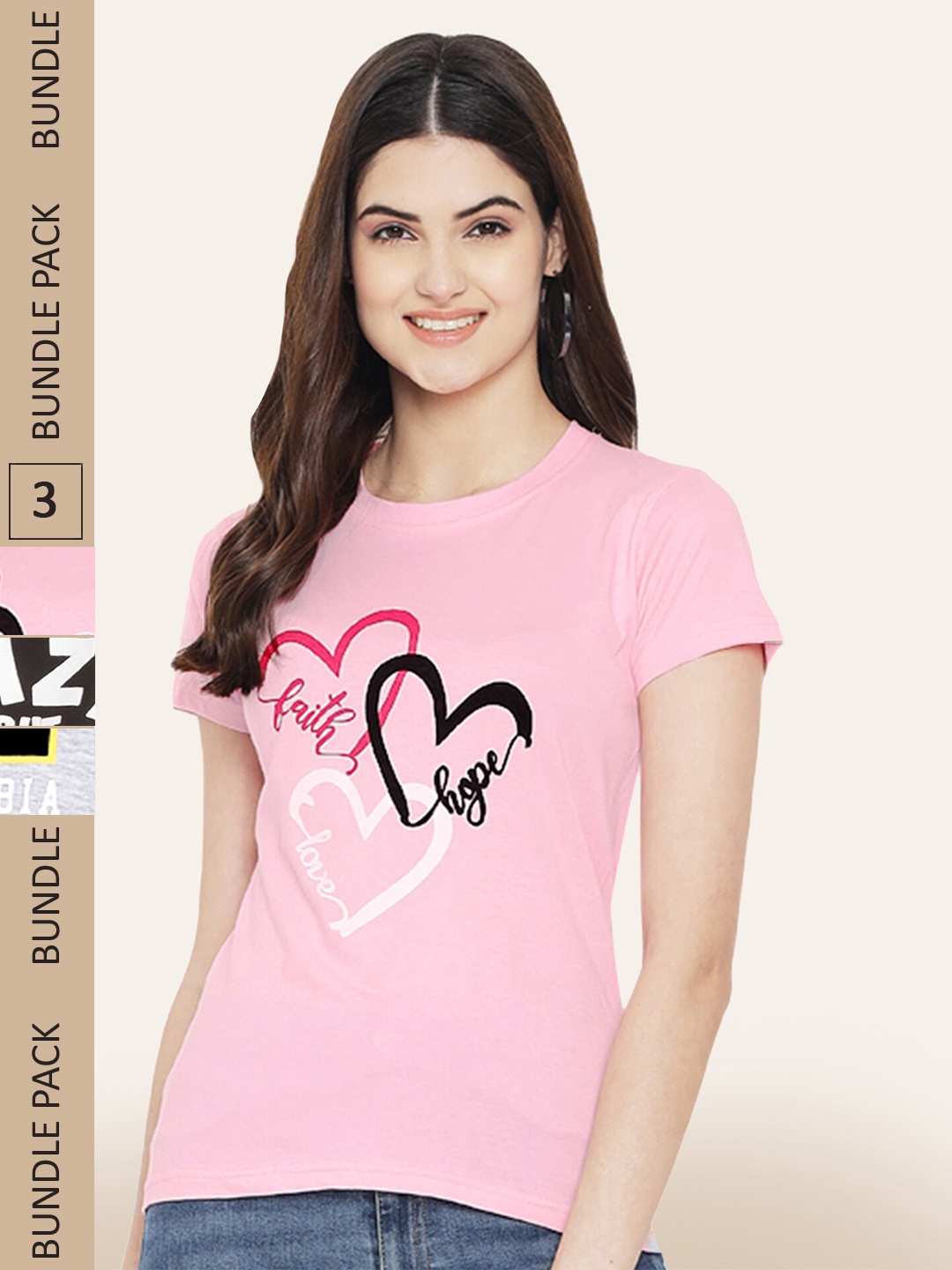 

BAESD Pack Of 3 Typography Printed Cotton T-shirt, Pink