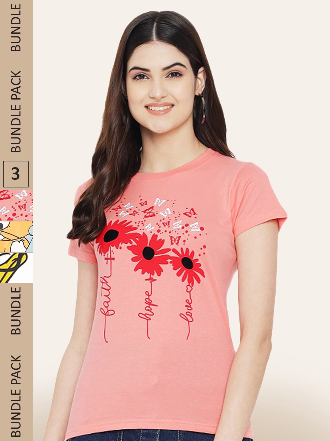 

BAESD Pack Of 3 Graphic Printed Cotton T-shirt, Pink