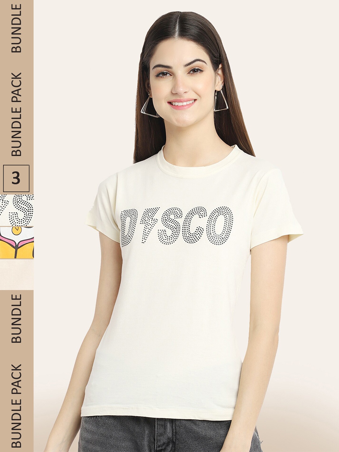 

BAESD Pack Of 3 Printed Cotton T-shirt, Beige