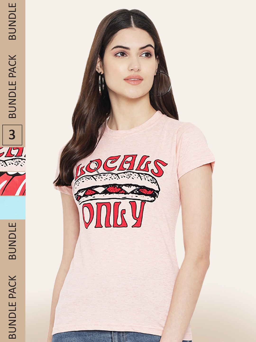 

BAESD Pack of 3 Typography Printed Round Neck Cotton T-shirt, Pink