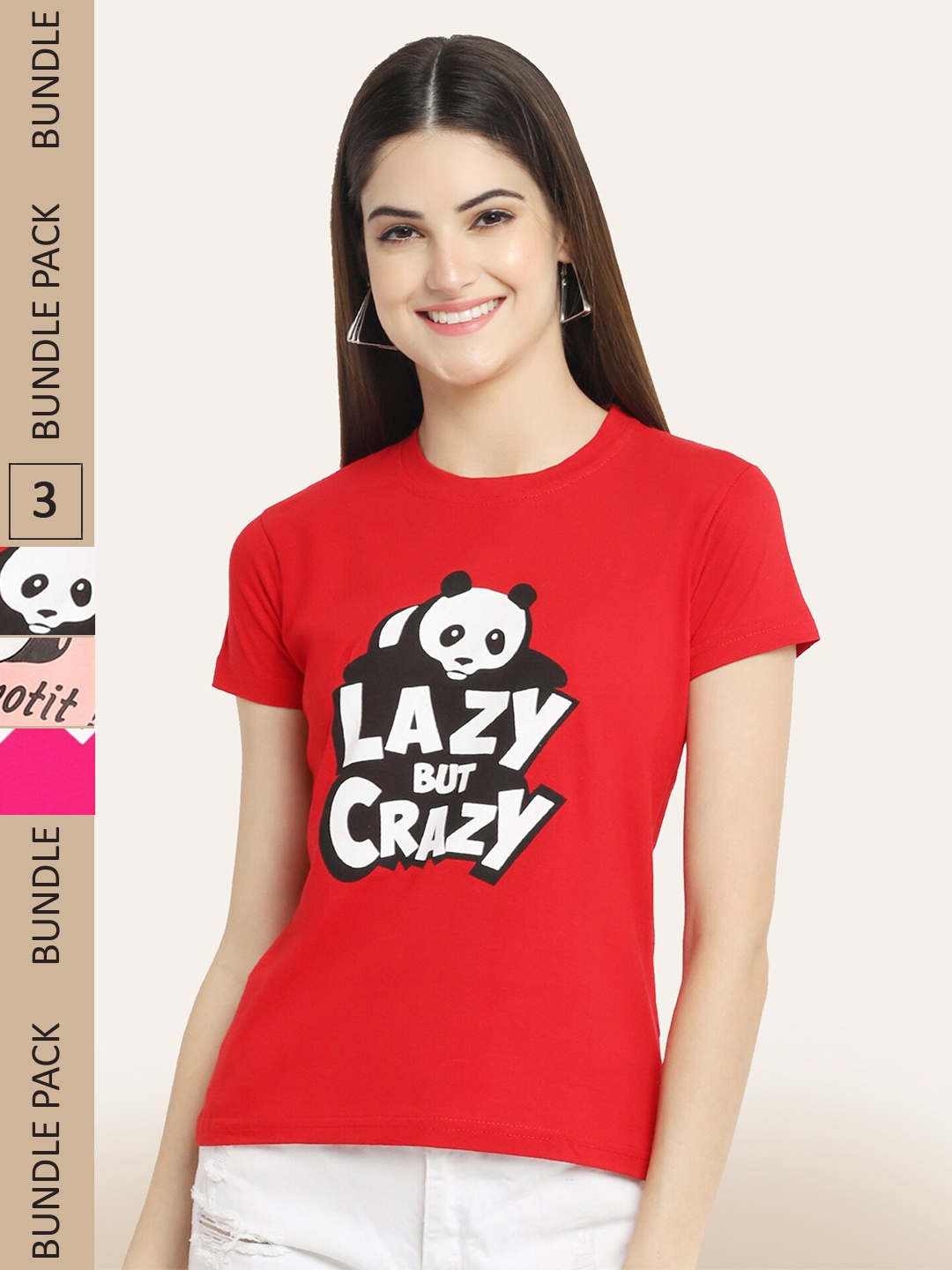 

BAESD Pack Of 3 Printed Cotton T-shirt, Red
