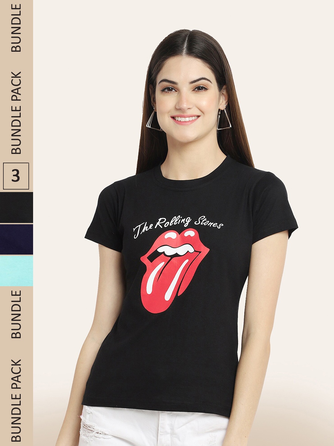 

BAESD Pack Of 3 Typography Printed Cotton T-shirt, Black
