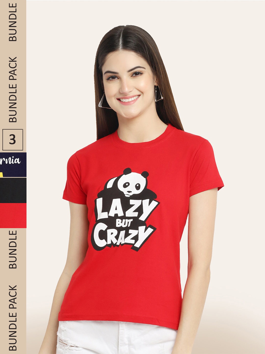 

BAESD Pack Of 3 Printed Round Neck Cotton T-shirts, Red