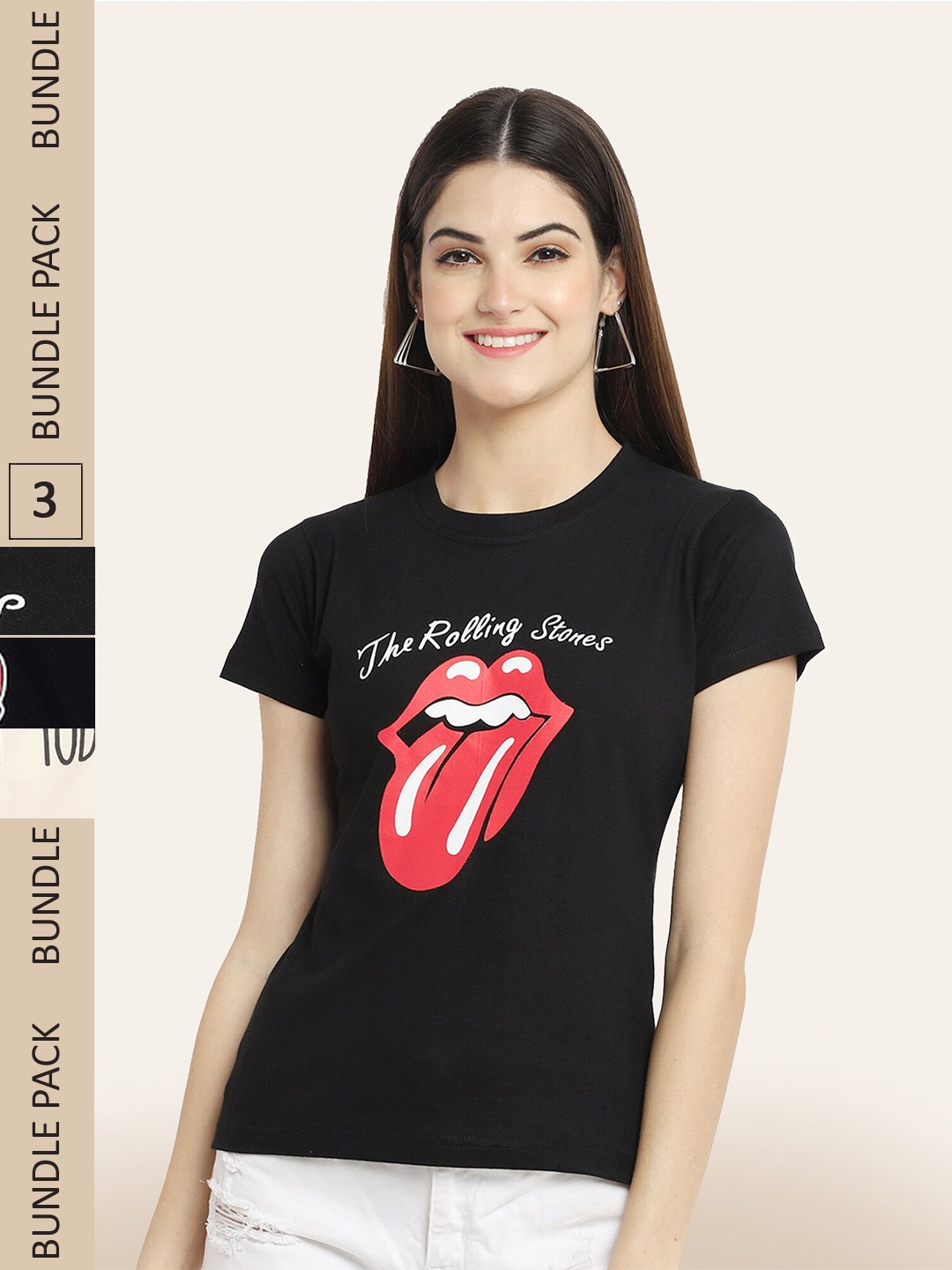 

BAESD Pack Of 3 Graphic Printed Round Neck Cotton T-shirt, Black