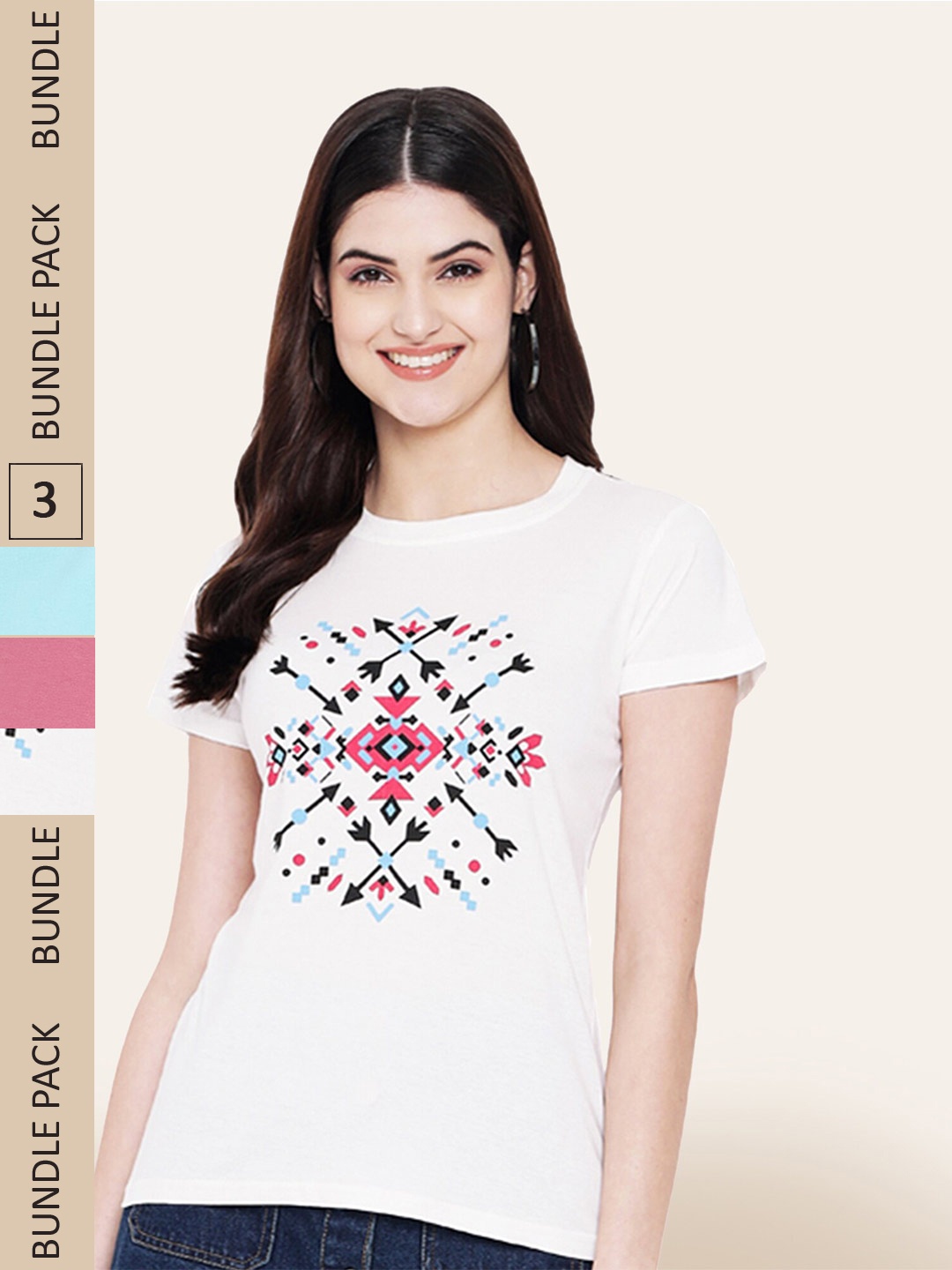 

BAESD Pack Of 3 Printed Cotton T-shirt, White
