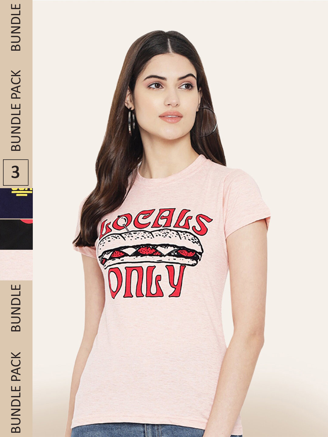 

BAESD Pack Of 3 Typography Printed Cotton T-shirt, Pink