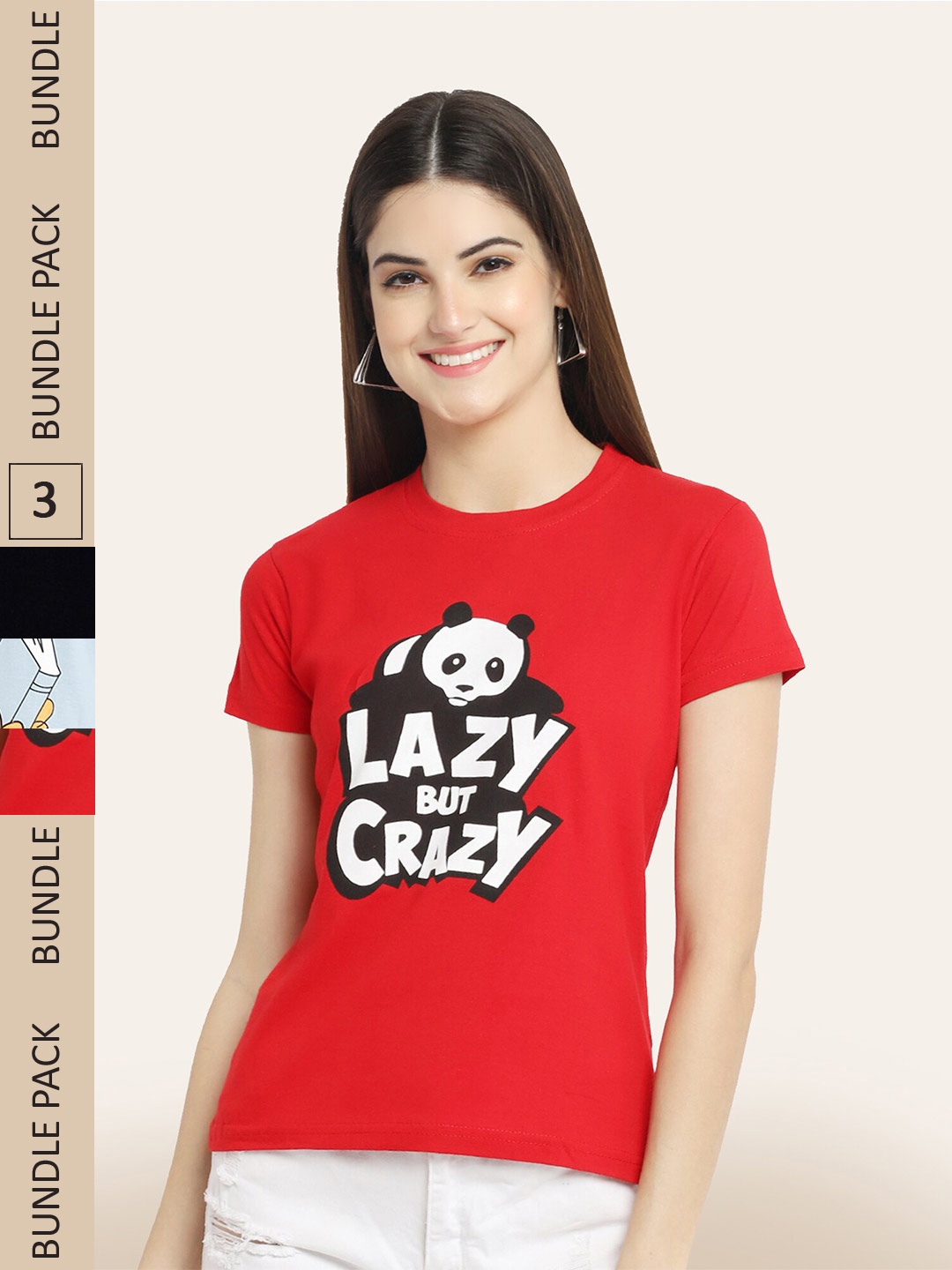 

BAESD Pack Of 3 Printed Round Neck Cotton T-shirts, Red