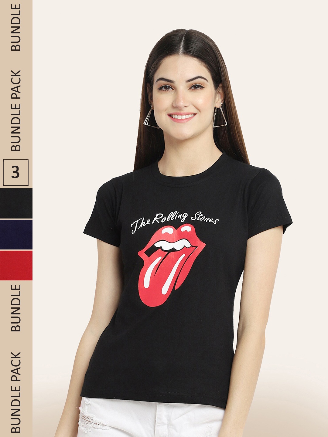 

BAESD Pack Of 3 Round Neck Printed Cotton T-shirts, Black