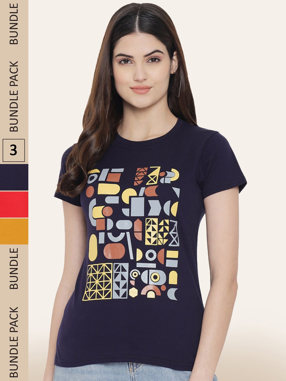 

BAESD Pack Of 3 Printed Cotton T-shirt, Navy blue