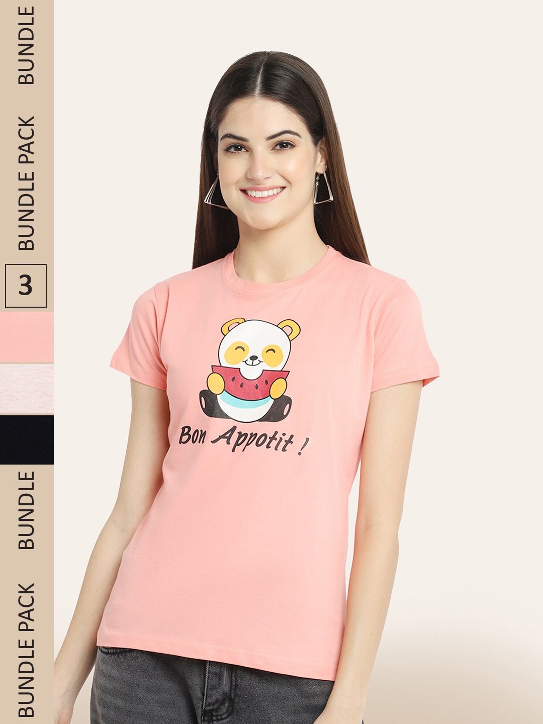 

BAESD Pack Of 3 Printed Cotton T-shirts, Pink