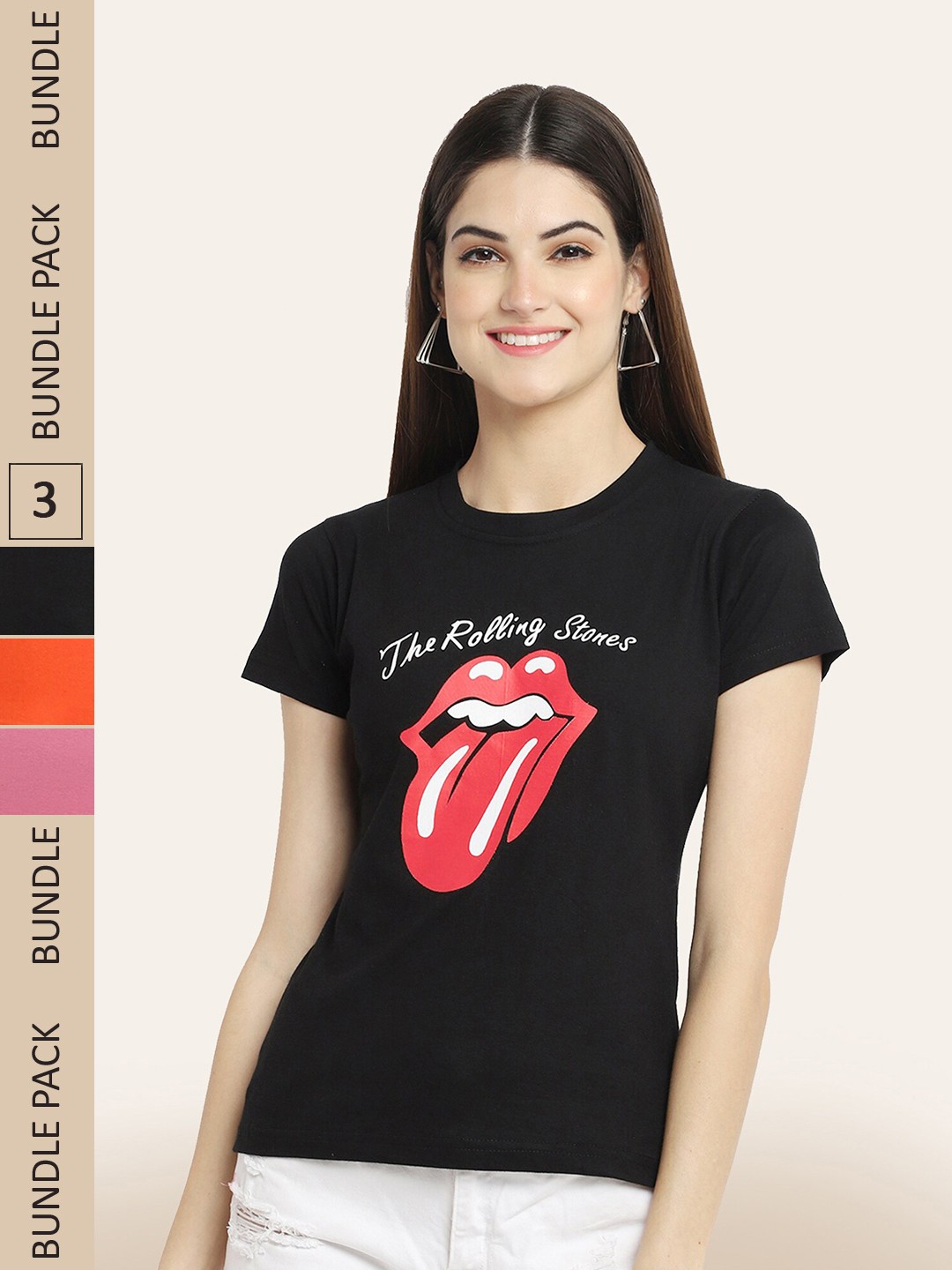 

BAESD Pack Of 3 Printed Round Neck Cotton T-shirts, Black