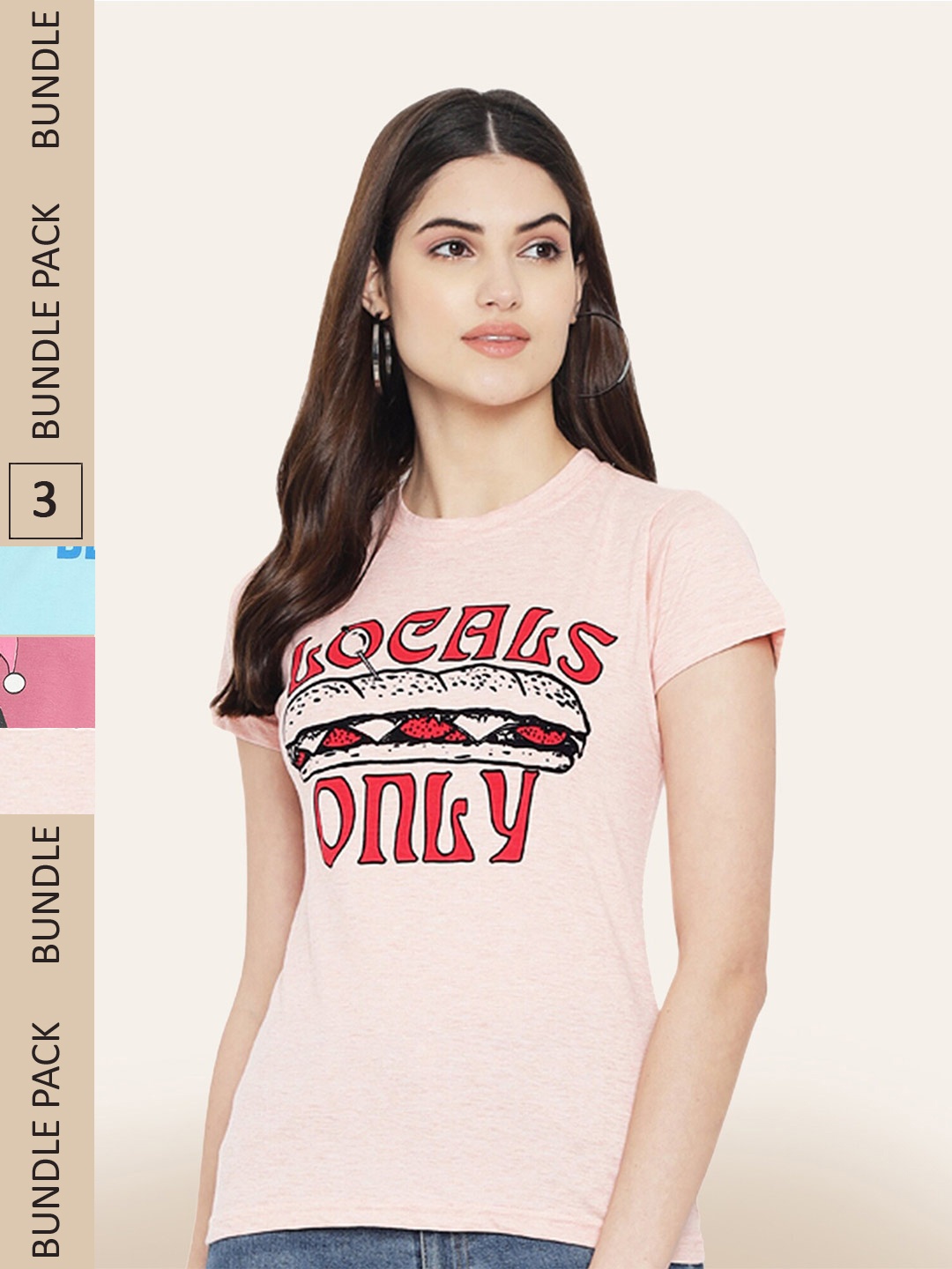 

BAESD Pack Of 3 Typography Printed Round Neck Cotton T-shirt, Pink