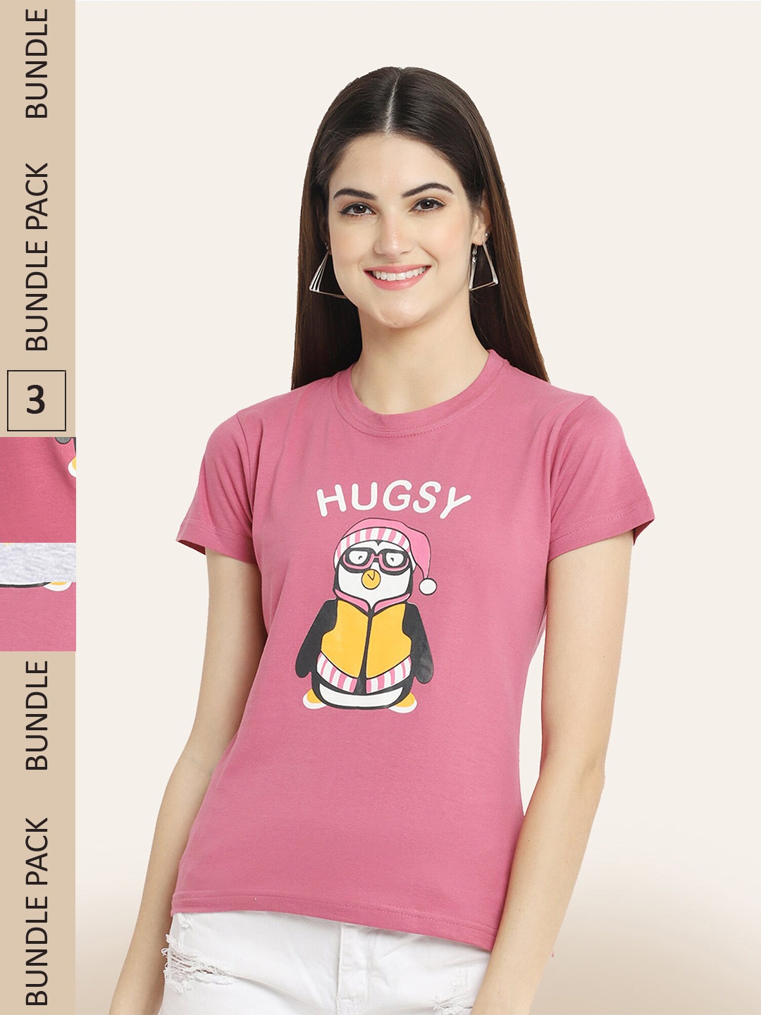 

BAESD Pack Of 3 Typography Printed Cotton T-shirt, Pink