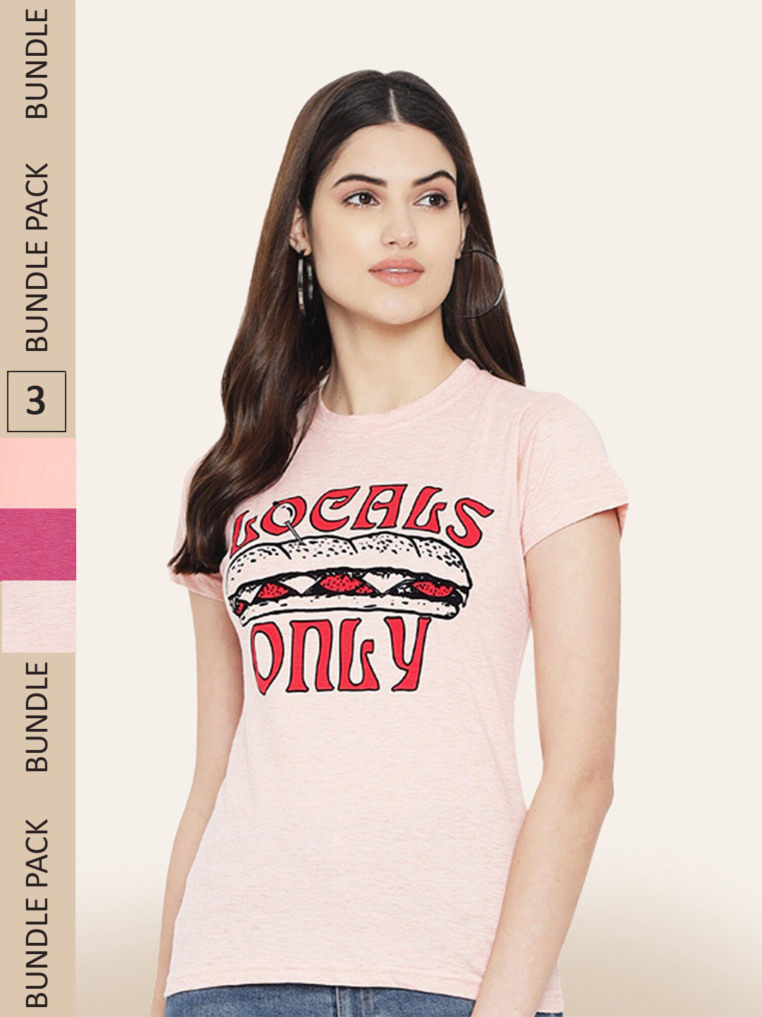 

BAESD Pack Of 3 Typography Printed Cotton T-shirt, Peach