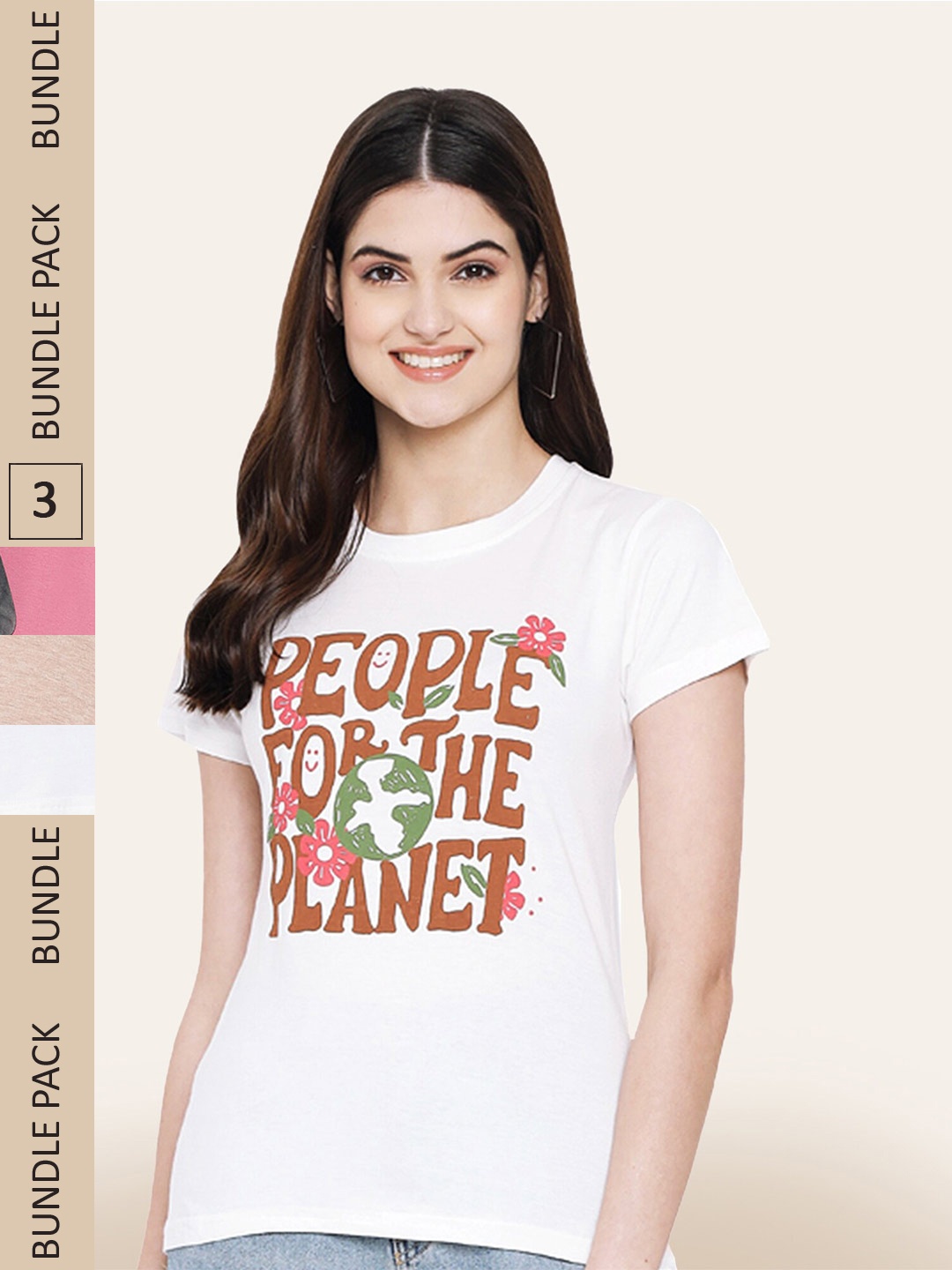

BAESD Pack Of 3 Typography Printed Cotton T-shirt, White