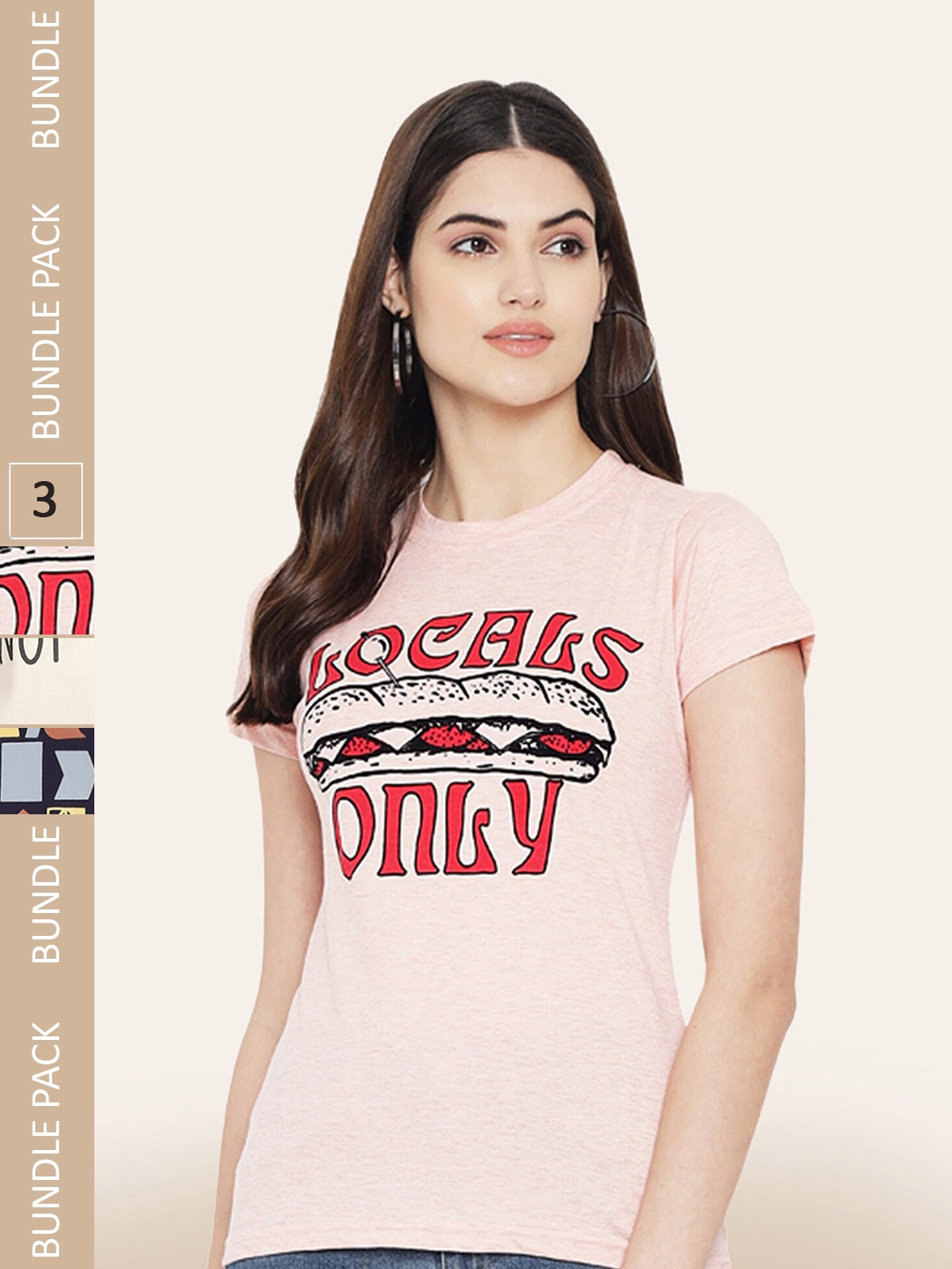 

BAESD Pack Of 3 Typography Printed Cotton T-shirt, Peach