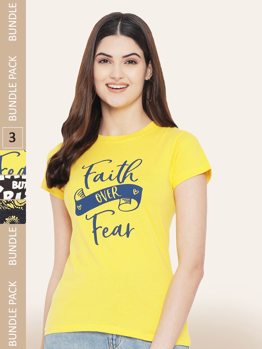 

BAESD Women Multicoloured 3 Printed Applique T-shirt, Multi