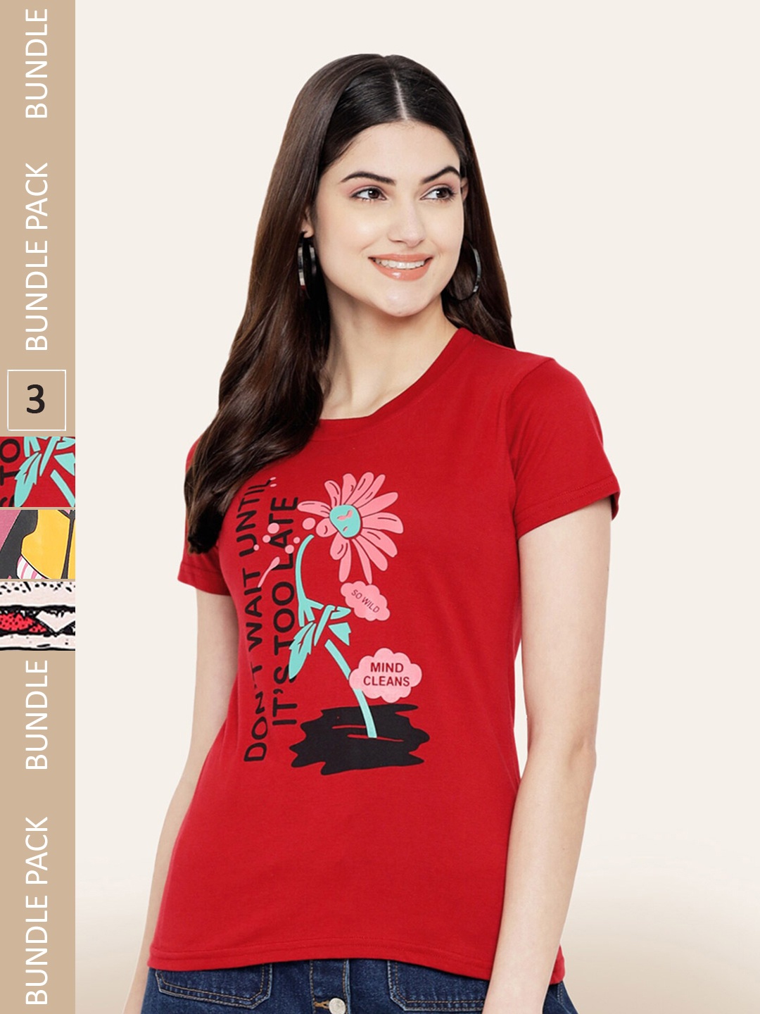 

BAESD Pack Of 3 Typography Printed Cotton T-shirt, Red