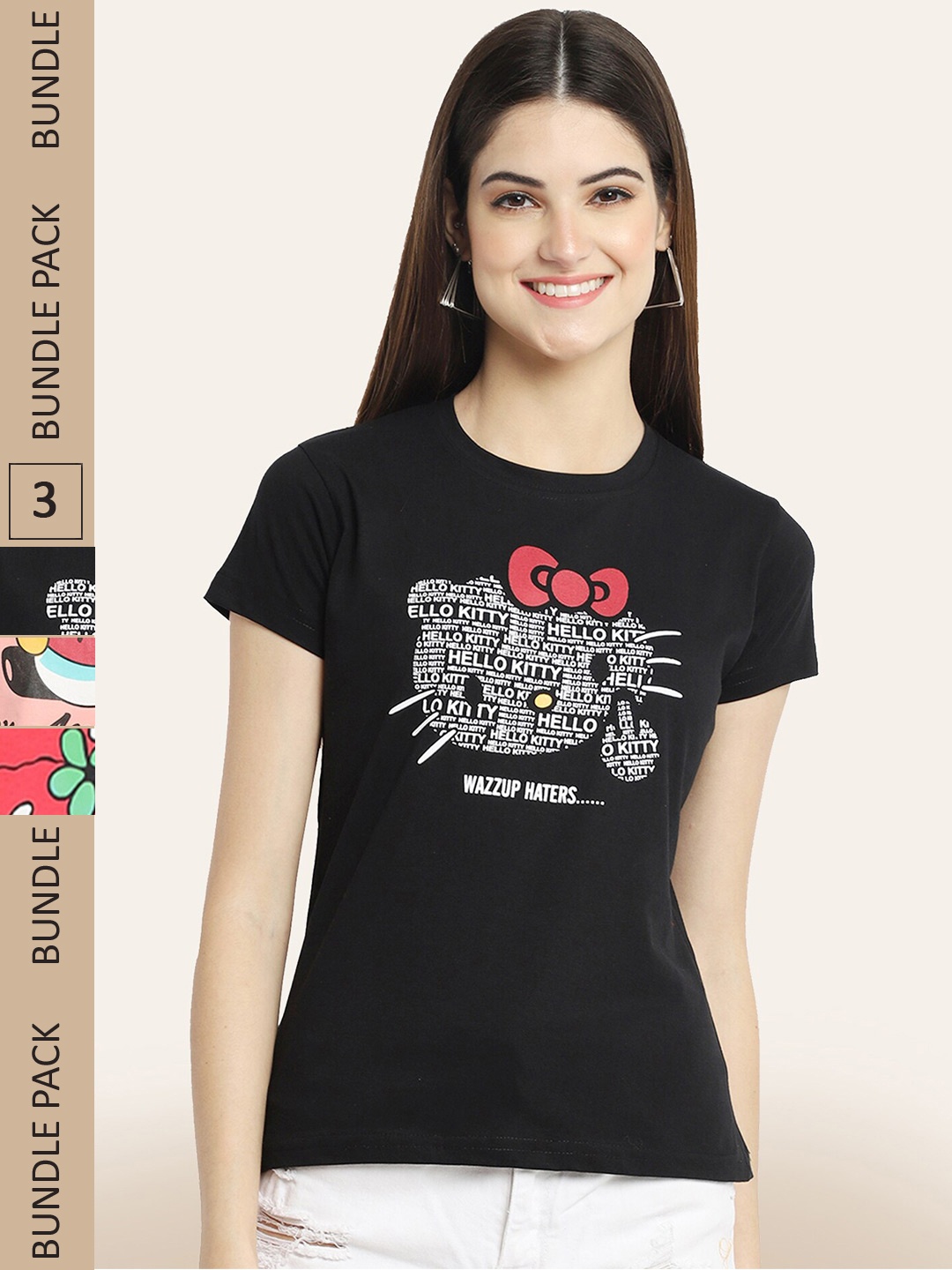 

BAESD Pack Of 3 Printed Casual Cotton T-shirts, Black