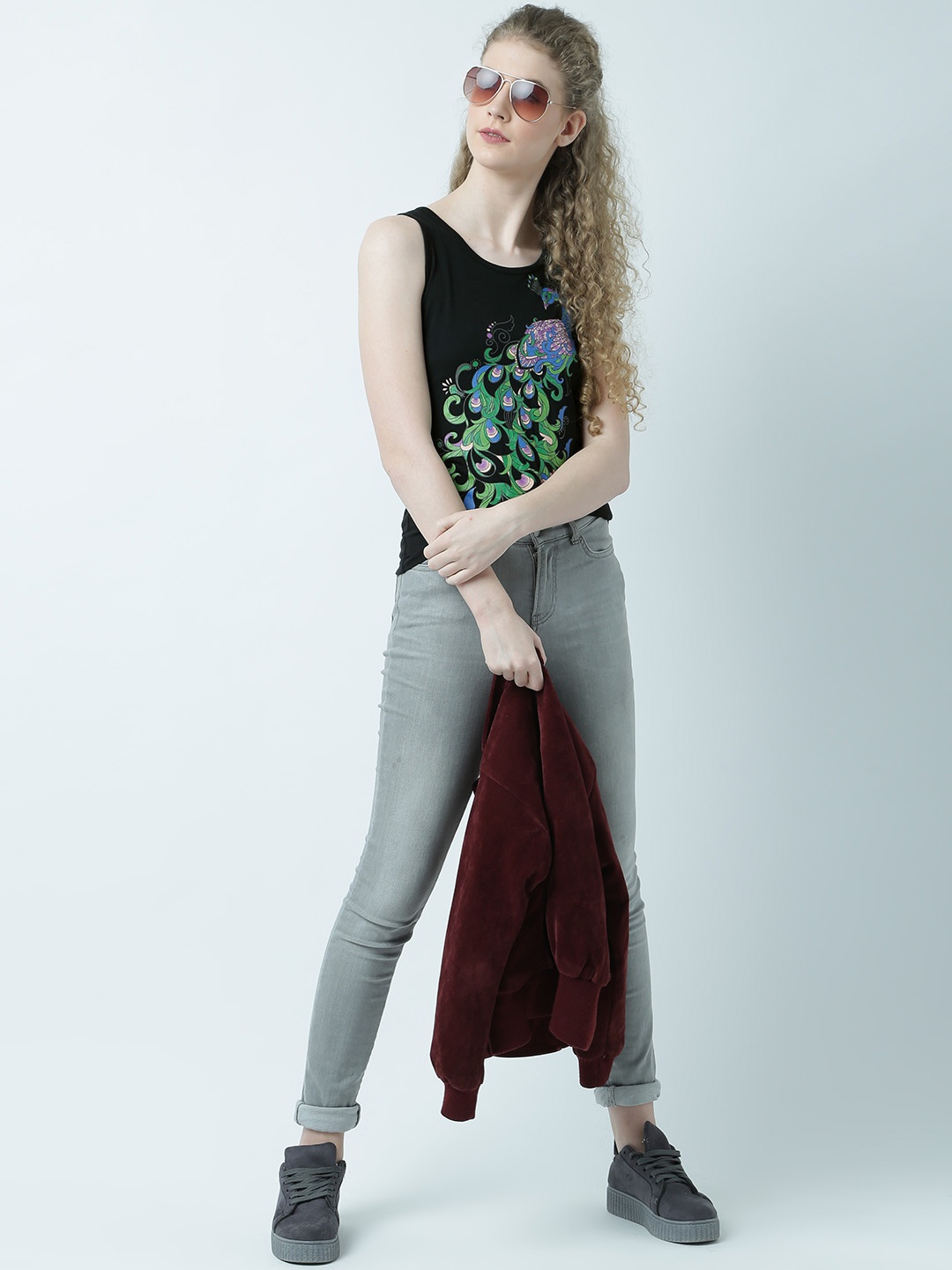 

Huetrap Women Black Printed Tank Pure Cotton Top
