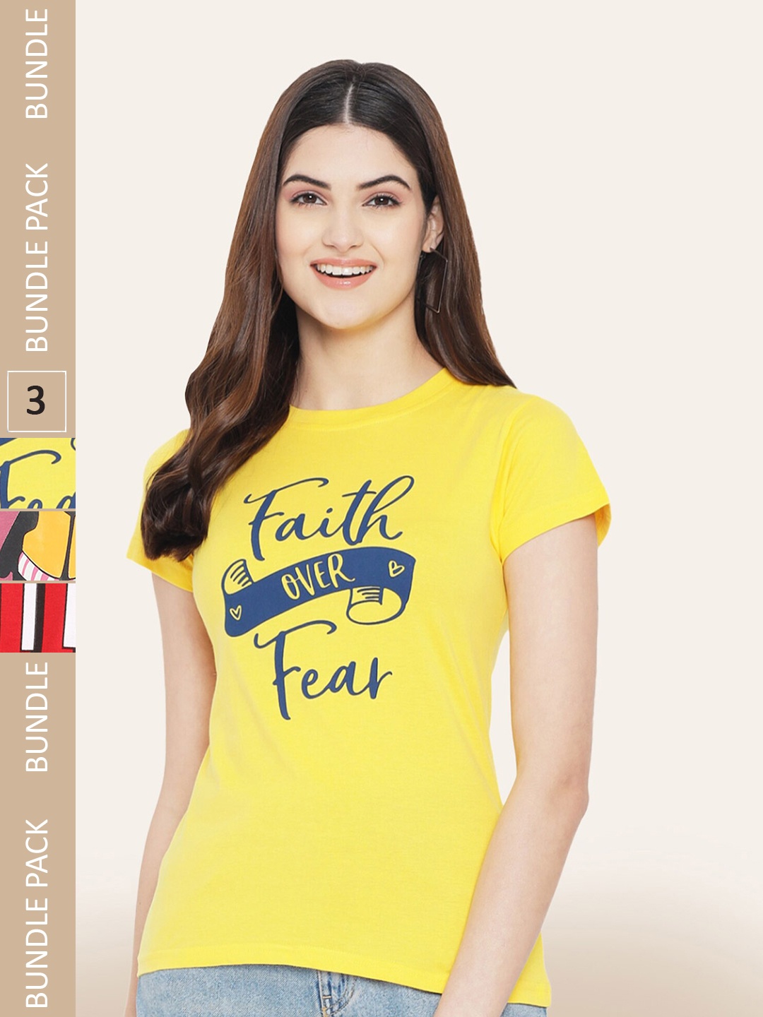 

BAESD Pack Of 3 Round Neck Printed Cotton T-shirt, Yellow
