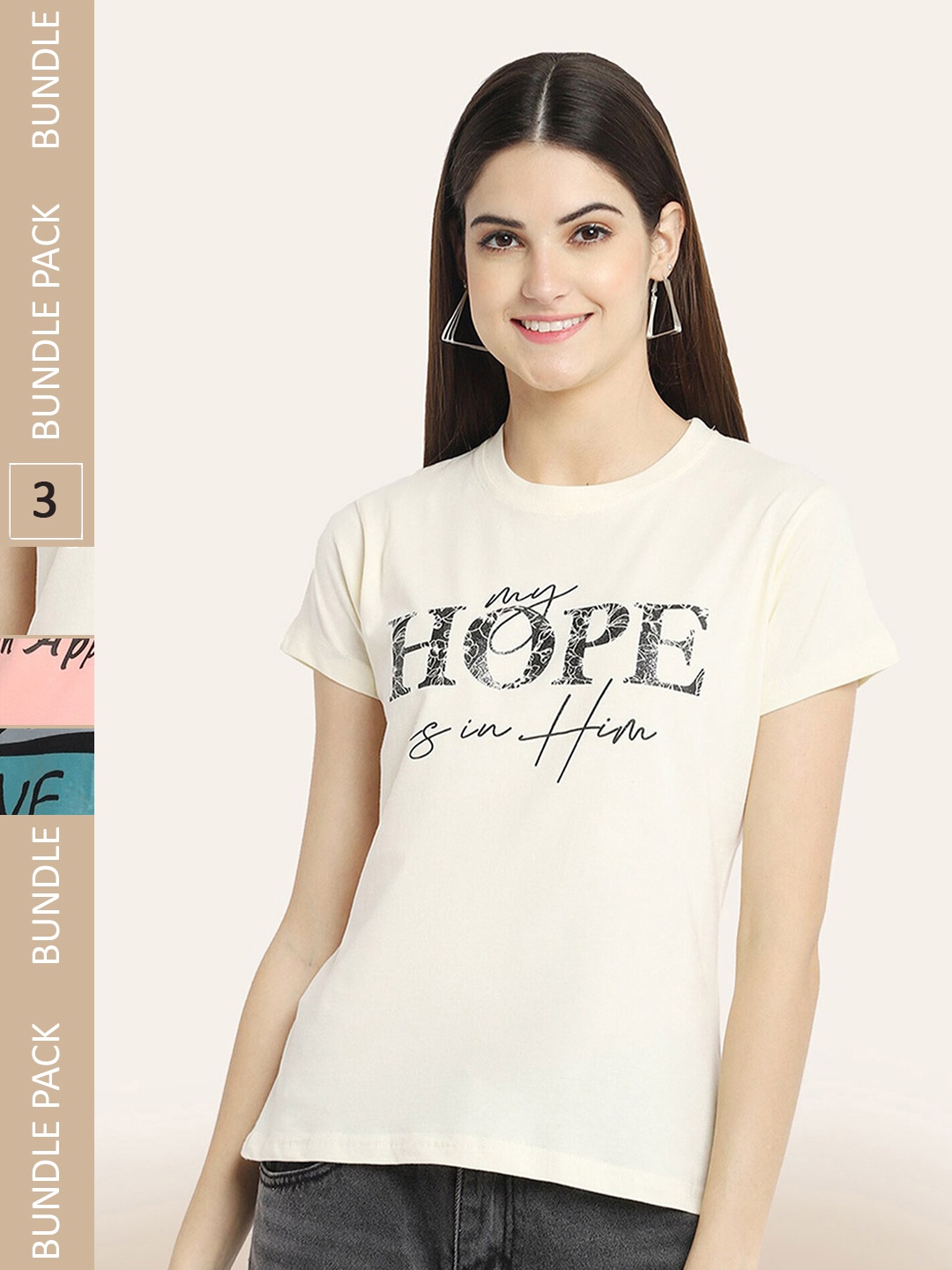 

BAESD Pack of 3 Typography Printed Cotton T-shirt, White