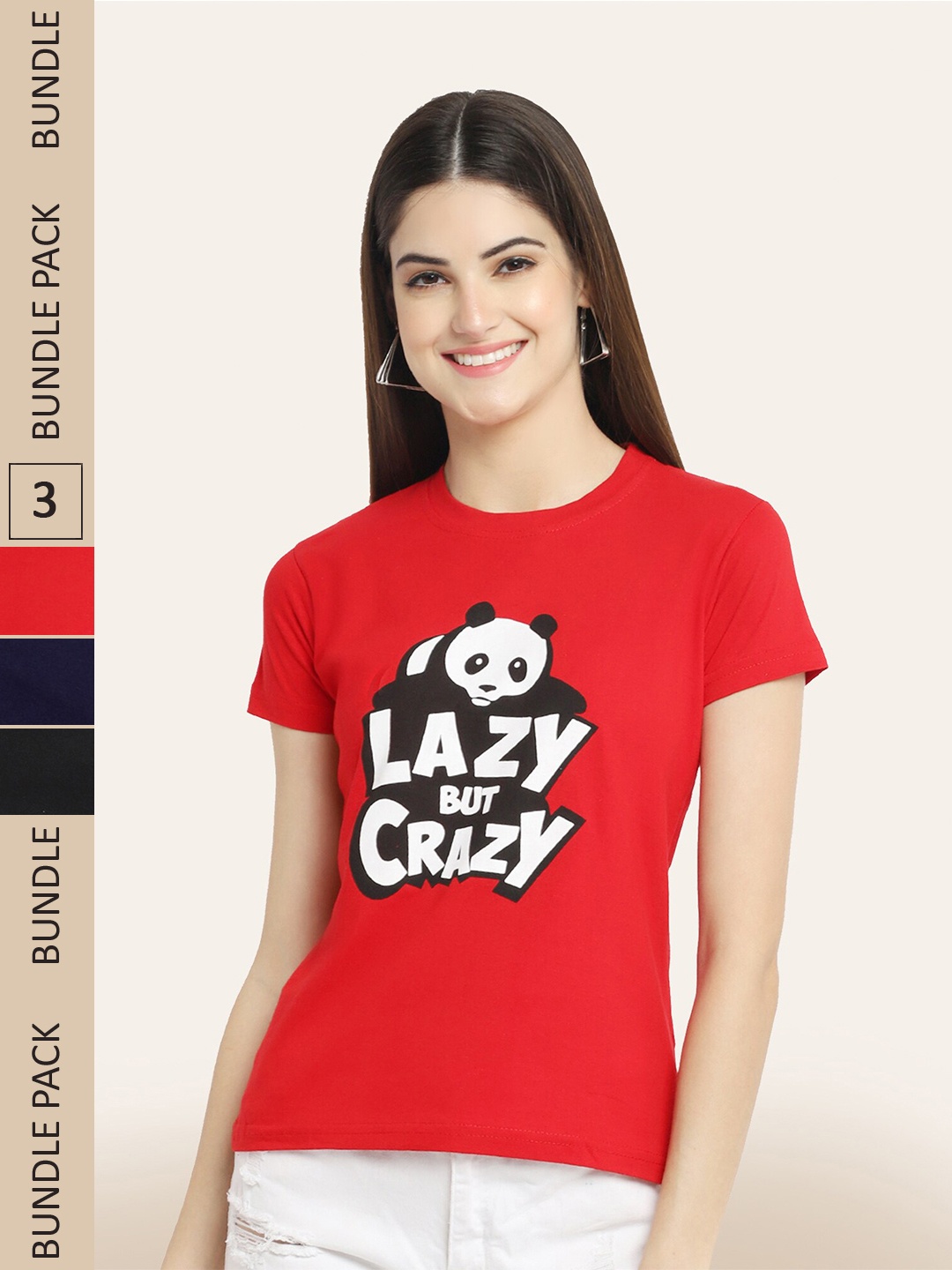 

BAESD Pack Of 3 Typography Printed Cotton Casual T-shirts, Red