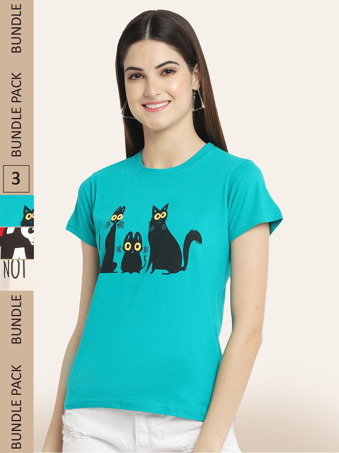 

BAESD Pack Of 3 Conversational Printed Cotton T-shirt, Teal