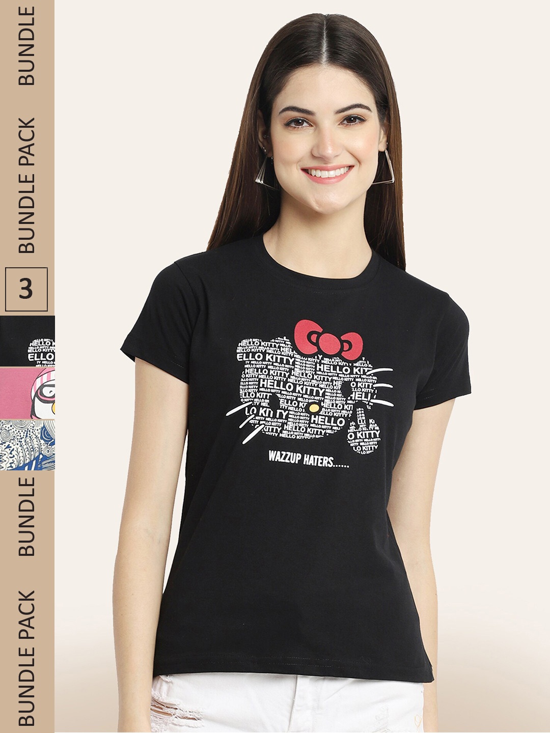 

BAESD Pack Of 3 Graphic Printed Cotton T-shirt, Black