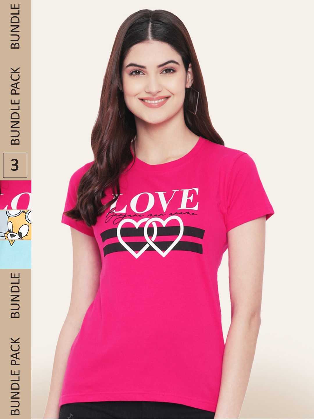 

BAESD Pack Of 3 Typography Printed Cotton T-shirts, Pink