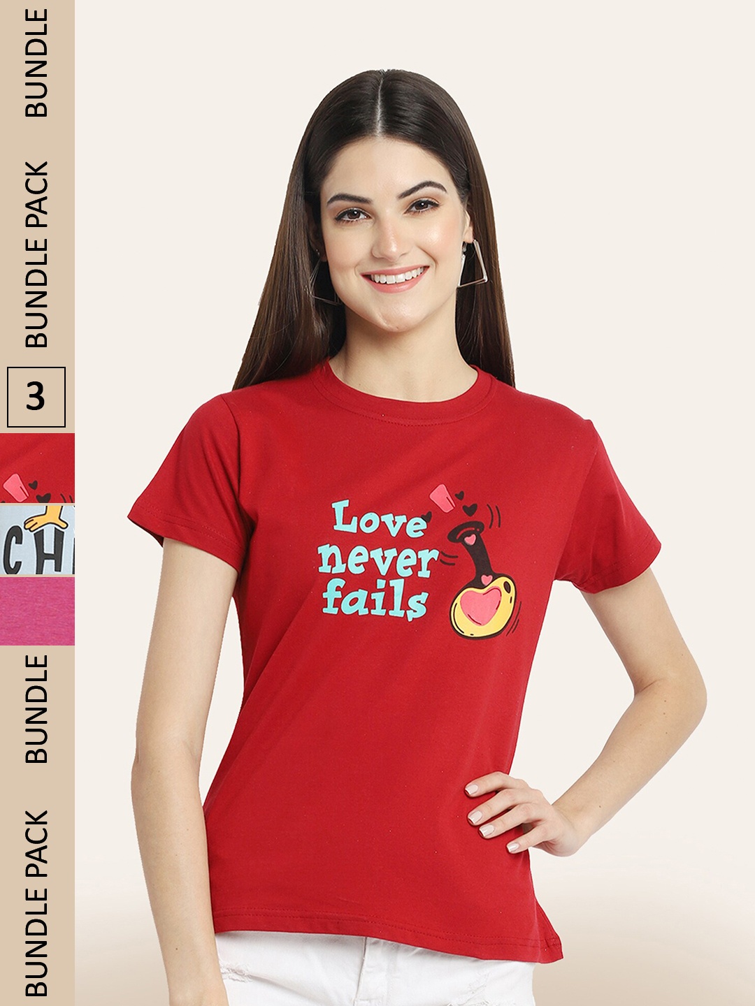 

BAESD Pack Of 3 Printed Cotton T-shirt, Red