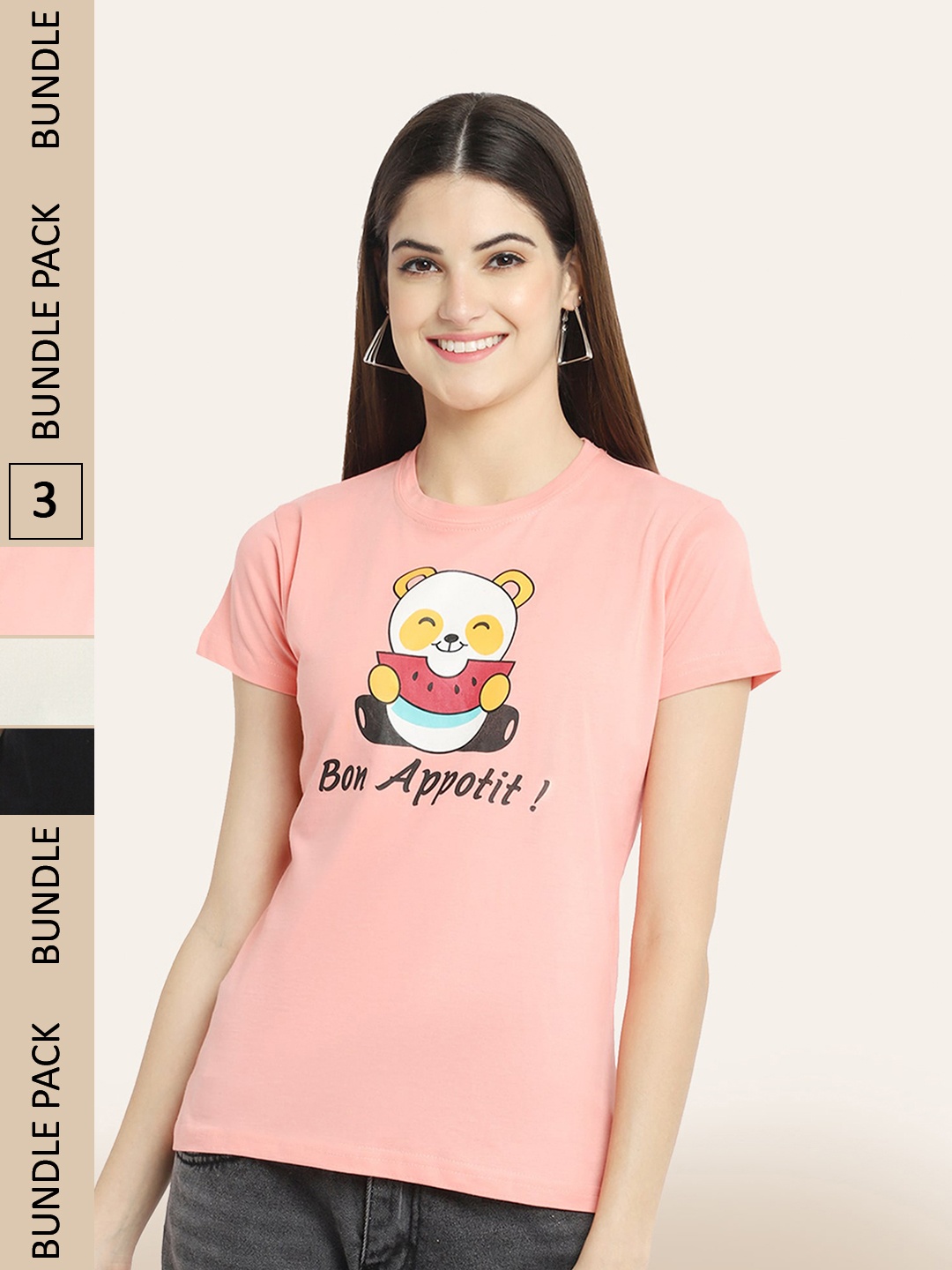 

BAESD Pack Of 3 Graphic Printed Cotton T-shirt, Peach